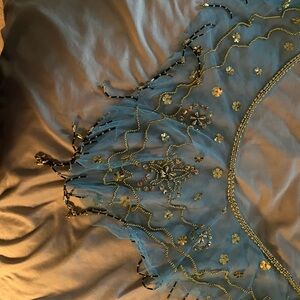 Embellished Blue and Gold Sheer Scarf